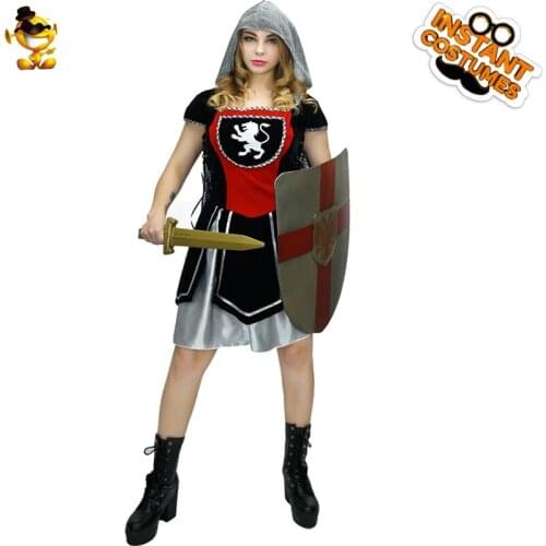 Ladies Medieval Knight Party Costume Halloween Adult Deluxe Warrior Queen Outfits Women Fancy Dress Soldier Cosplay Clothing