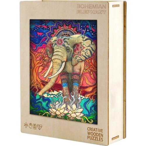 Wooden Jigsaw Puzzles Games for Kids Elephant Wooden Animal Puzzles for Adults Children Educational Toys Wood DIY Crafts Gifts