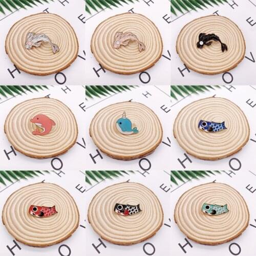 Cartoon Animal Fish Dolphin Whale Squid Koi Enamel Brooch Alloy Badge Denim Shirt Bag Pin Cute Cartoon Accessories Jewelry Gift