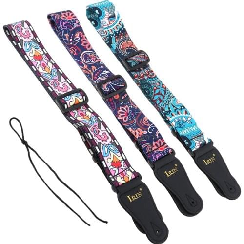 Guitar Strap Adjustable Printing with National Style Flowers Pattern 3 Colors Optional for Acoustic Electric Bass Guitar Hot