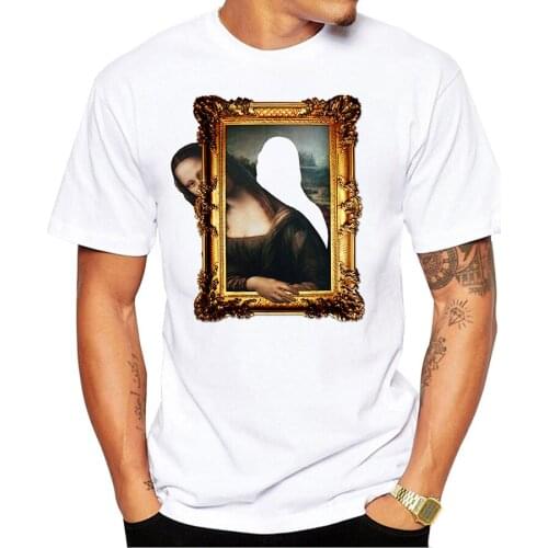 Men New Fashion 3D Effect Mona Lisa T-Shirt Short Sleeve O-neck Tops Summer Amusing T Shirt Funny Tees Harajuku Streetwear