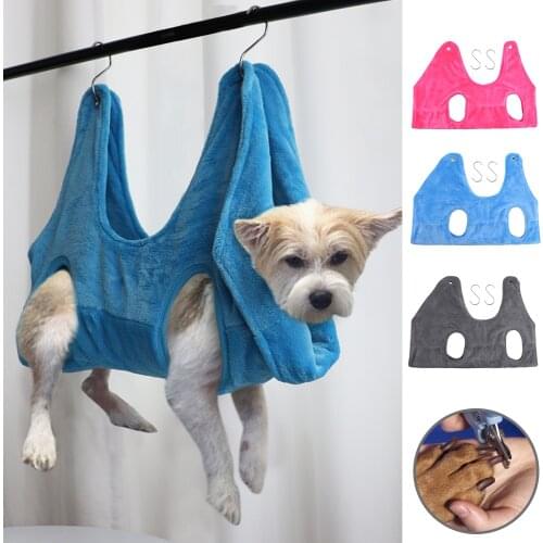 Dog Cat Hammock Helper Soft Flannel Pet Grooming Hammocks Restraint Bag Harness for Nail Clip Trimming Bathing with 2 Hook