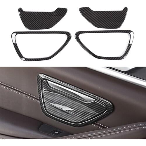 JEAZEA 4pcs Carbon Fiber ABS Rear Door Ash Cover Trim Frame Stickers Fit for BMW 5 Series 2018 2019 Car Accessories