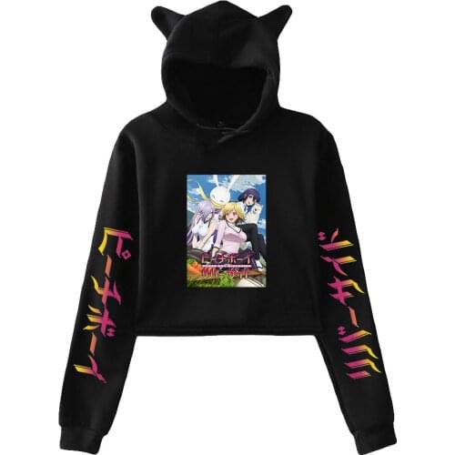 Kawaii Anime Peach Boy Riverside Hoodie Cat Ears Crop Top Girl Clothes Harajuku Women Hoodies Streetwear Sweatshirts Plus Size