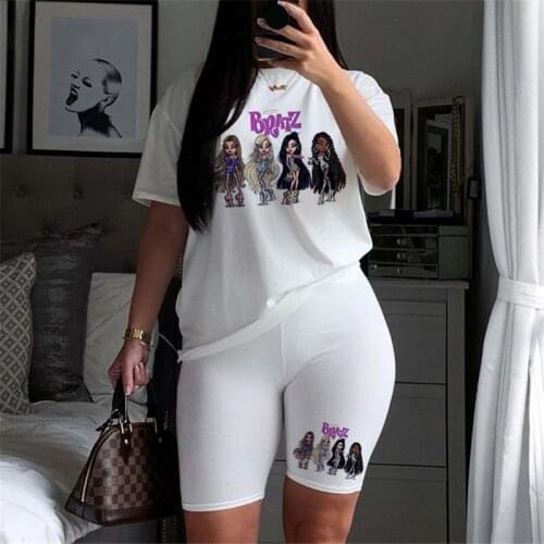 Summer Two Piece Set Bratz T Shirts And Shorts Women Suit Short Sleeve O-neck Casual Joggers Biker Pants Sexy Outfit For Female