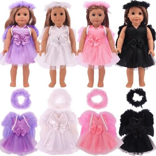 Doll Clothes Dress Wings Halo Cosplay Costumes For Girls 18 Inch American Doll 4 Colors To Choose Baby Girls Accessories,Gifts