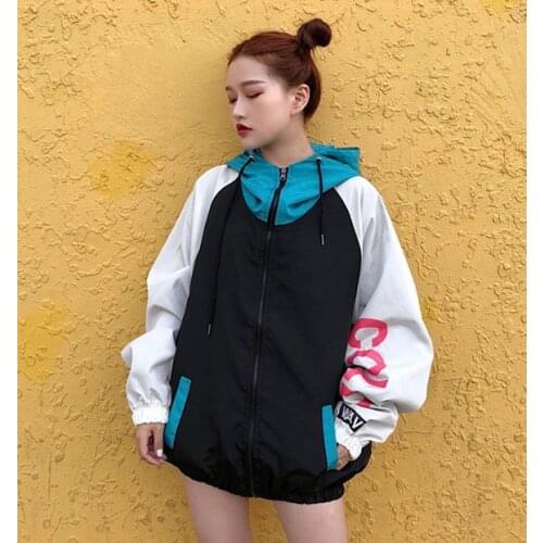 Women Basic Jackets Female Zipper Pockets Casual Long Sleeves Coats Autumn Hooded Jacket Two Tone Windbreaker Jacket
