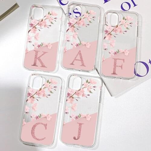 Fashion Custom Name Letter Flower Case For Huawei P smart 2021 2019 P30 P20 P40 P50 Pro Lite E Nova 6 SE Y8P Y7P Y7a Clear Coque