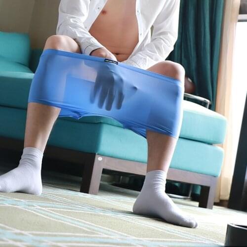 Mens Low-waisted Seamless Underwear Mens Ice Silk Low-waist One-piece Transparent Sexy Mens Boxers