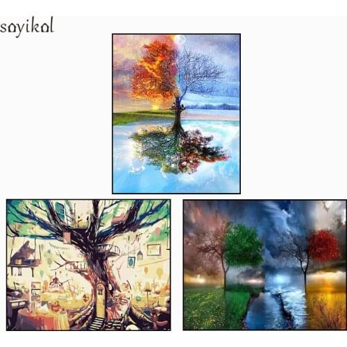 DIY Pictures By Numbers New Design Canvas Digital Drawing Coloring Oil Painting By Numbers Fantasy Landscape Tree Wall Art
