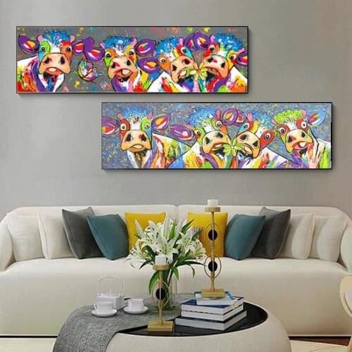 Abstract Canvas Oil Painting Painted Cow Print Canvas Posters and Prints Animal Wall Art Pictures for Living Room Decor Cuadros