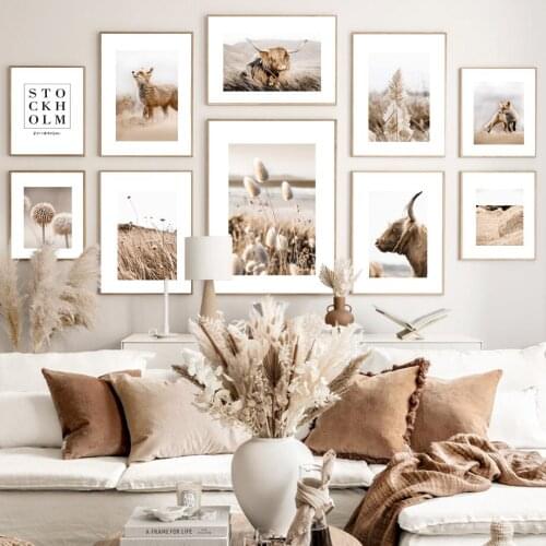 Fox Yak Reed Grass Wheat Haystack Nordic Posters And Prints Wall Art Canvas Painting Fall Wall Pictures For Living Room Decor