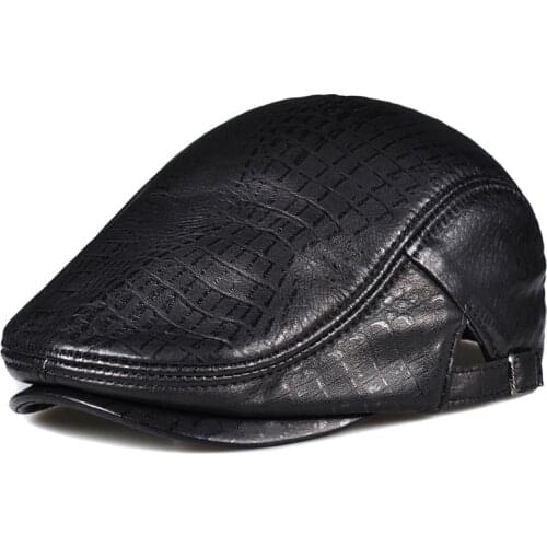 New Style Men Beret Hat Real Leather Flat Cap Sheepskin Autumn Winter Male Black Adjustable High Quality Gatsby Mens Beret Caps