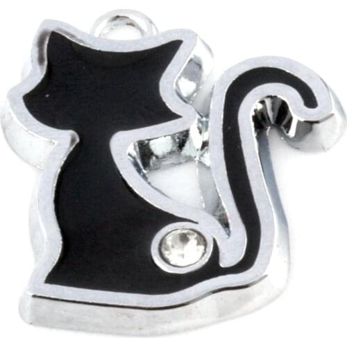 5pcs Black Enamel Cat Alloy charm Pendants Fashion Jewelry DIY Fit Bracelets Necklace 20.2x23mm A-525