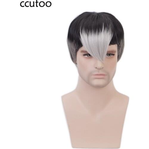 Voltron Shiro Cosplay Wig Short Black Gray White Mix Heat Resistant Synthetic Hair Wigs + Wig Cap