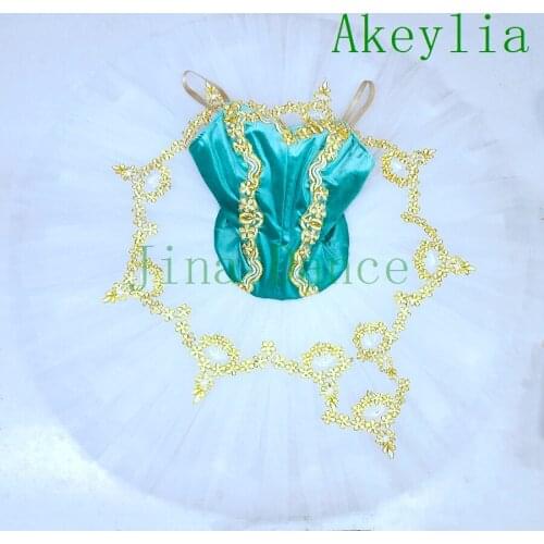 Pincess Florina nutcracker tutu ballet costumes Green gold white girls professional ballet stage tutus pancake tutu for female