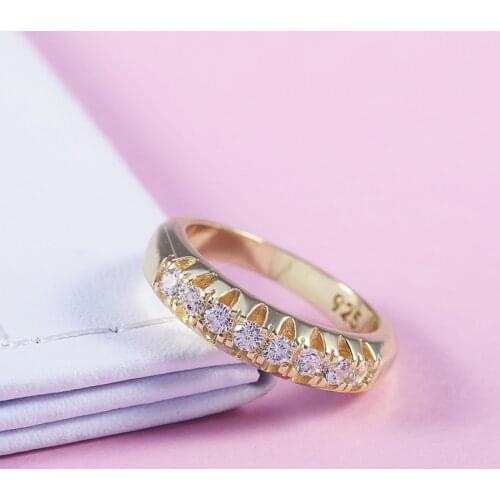 Luxury Female Round Crystal Thin Ring Simple Yellow Gold Color Wedding Ring Trendy Brida White Zircon Engagement Rings For Women