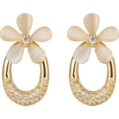 Luxury Crystal Flower Drop Earrings for Women Gold Color Personality Round Circle Flowers Dangle Summer Trendy Korean Earring