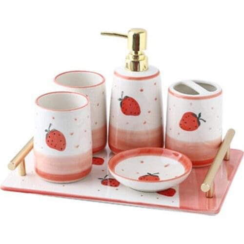 Luxury Bathroom Five-Piece Mouthwash Cup Wash Set Ceramic Ins Shower Room Toothbrush Cup Set Bathroom Supplies Decoration