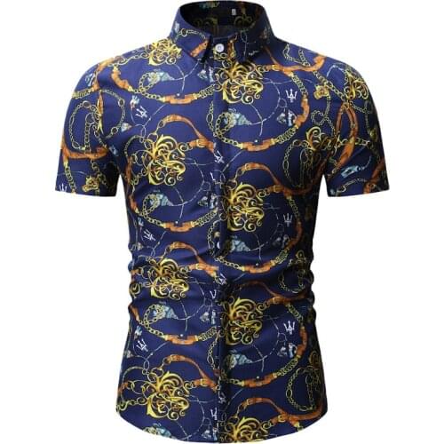 Pop Mens Casual Short Sleeve Print Shirts Summer Fashion Slim Tops Male Blouse Bohemian Hawaiian Seaside Beach Shirt For Men