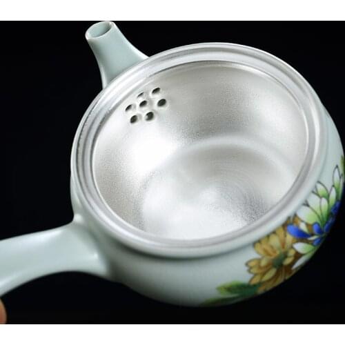 Side handle teapot anti scalding manual Japanese small size tea ceremony pot Ru kiln ceramic single maker teaware silver