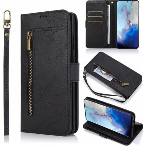 Zipper Detachable Flip Leather Case For Samsung S20 Ultra Note 10 + 9 8 S10 S8 S9 Plus S7 Edge Magnetic Wallet Purse Phone Case