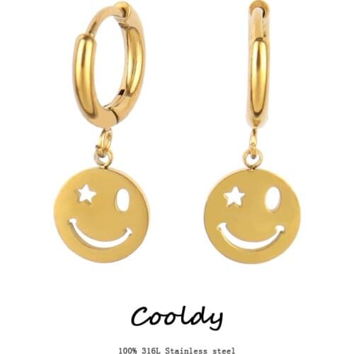 Hoop Earring Stainless Steel Earring For Women Smile Face Earrings Gold Silver Color Geometric Round Charms Earrings Jewelry