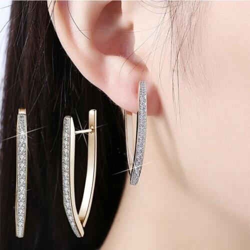 New Popular Fashion Earring Long V-Shaped Ear Buckle Drop Earrings Women Ear Rings Girls Gold Zircon Earring Trendy Jewelry Gift