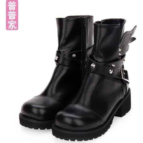 Princess sweet lolita shoes Dark Punk Shoes Riveted Wings Thick Bottom Muffin Students Punk wind Shoes fashion women pu8670