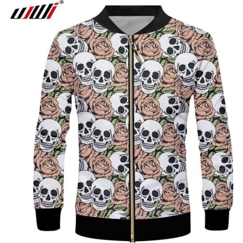 UJWI Red Rose Mens Zip Jacket 3D Printed A Pile Of Skulls Medium And Long Section Large Size Leisure Man Clothing