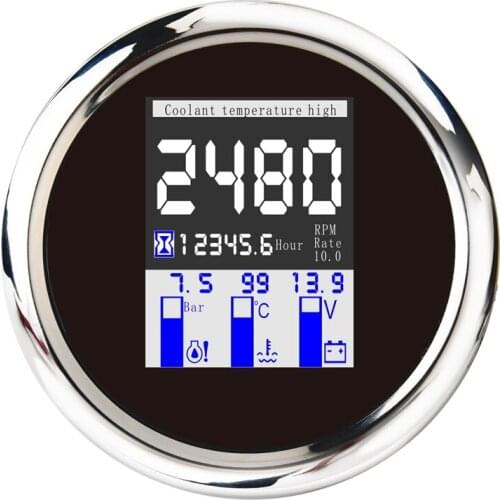 Universal 85mm 4 in 1 Multi-Functional Meter Digital Tachometer Water Temp Oil Pressure Gauge Voltmeter with Alarm