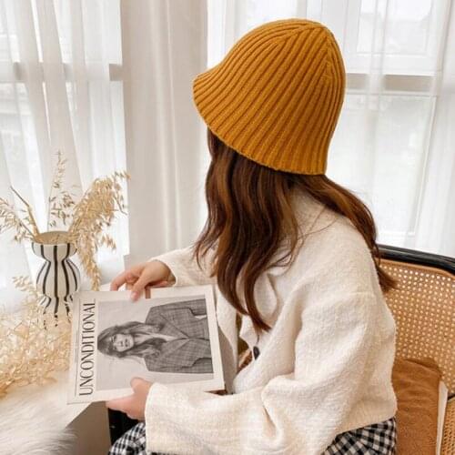 Spring Knitted Bucket Hats For Women Hip Hop Panama Streetwear Winter Outdoor Fisherman Basic Caps PJ106