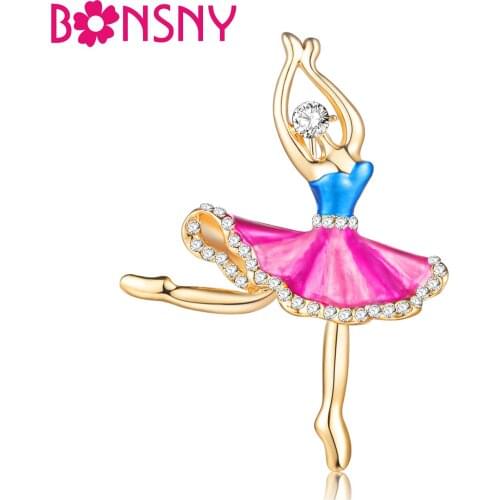 Bonsny Metal Rhinestone Ballet Dancer Girl Brooch For Women Brooches Pin Collar Suit Scarf Decoration New Fashion Jewelry