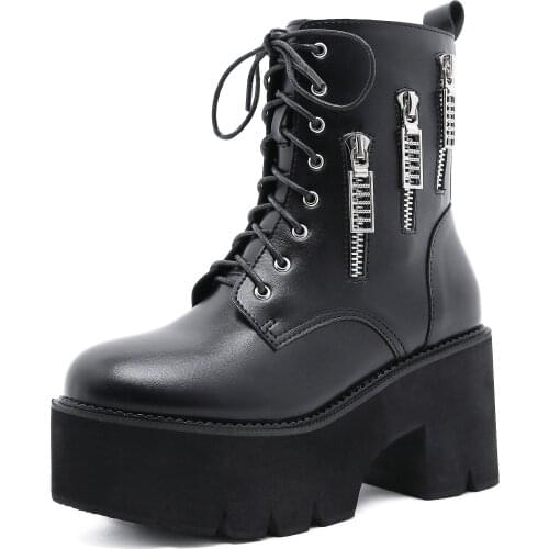 2021 New Arrival Womens Ankle Boots Platform Shoes Lace Up Heeled Boots Lady Size 40 41 42 43 qq051