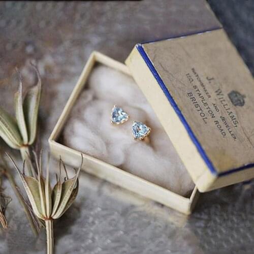 Designers unique creative silver inlaid natural blue topaz triangle earrings retro small charm ladies brand silver jewelry