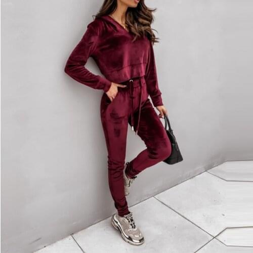2021 Autumn Winter Clothes Fashion Women Sweatshirt Crop Top Pants Sets Velvet Tracksuit Velour Smooth Soft Suit Women 2Pcs Set
