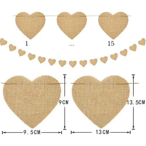 1 Set Love Heart Rustic Linen Jute Hessian Burlap Lace Party Pennant Bunting Flags Garland Wedding Decoration wholesales