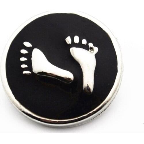 10pcs/lot Round Silver Snap Jewelry Eanmel Black Baby Footprint Snap Button Fit 18mm/20mm Snap Bracelet Necklace DIY Charms