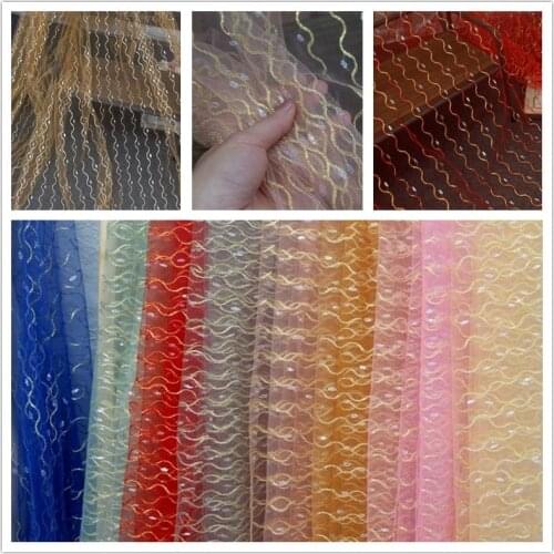 150cm Soft See-Through Gold Wave Strips Lace Garment Mesh Lace Fabric For Evening Dress Skirt Bridal Tulle Dress DIY Handmade