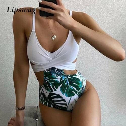 2021 Sexy Solid Hollow Women Swimwear Bikini One Piece Leaves Splicing Bodysuit Swimsuit Push Up Summer Beachwear Bathing Suits