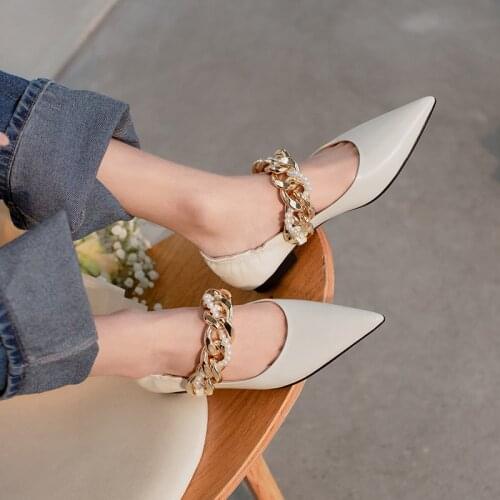 2021 Real Leather High Heels Women Shoes Sheepskin Zipper Pointed Toe Pumps Metal Decoration Block Heel Female Footwear Black
