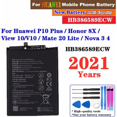 For Huawei Honor 8X HB386589ECW 3750mAh Full Capacity for Hua wei P10 Plus View 10 V10 Mate 20 Lite Nova 3 4 Battery Replacement