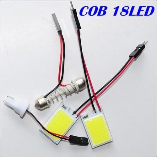 Free shipping Wholesale White car led panel light 3W COB Chip LED 18 led smd Car Interior Light T10 Festoon led Dome Adapter 12V