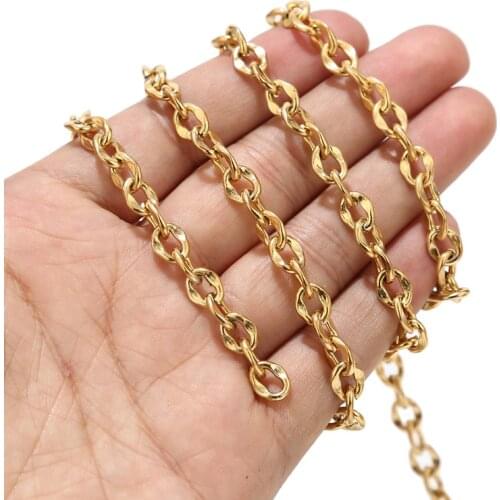 7MM width Gold tone Stainless Steel Cable Chain Link in Bulk for Necklace Jewelry Accessories DIY Making