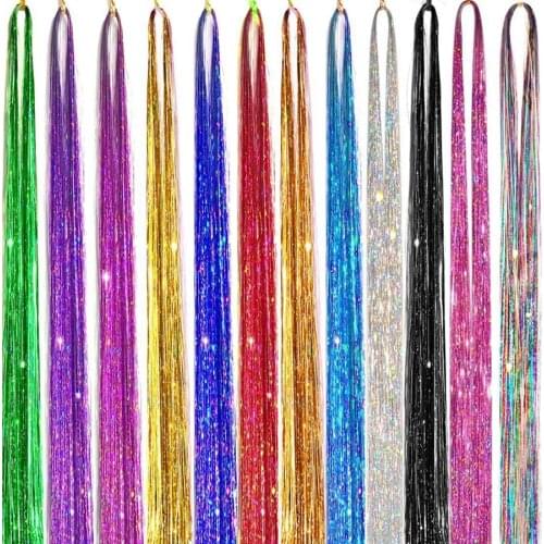 Colored Stands of Hair Extension Glittering Fake Hairpiece Synthetic Hair Ornaments Accessories for Girls 2021