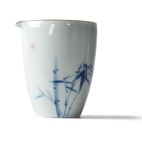 Dehua Hand-Painted Bamboo Fair Cup Underglaze Color Celadon Kung Fu Teaware Accessories Tea Distributor