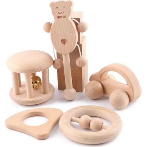 1Set Organic Wooden Teether Car Shape Food Grade Materials Baby Products Nurse Gifts Best Kids Brain Game Toys Building Blocks