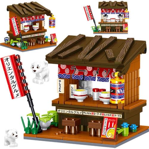 City Street View Mini Budokan Grocery Store Building Blocks House Architecture Brick Creator Friend Ramen Shop Toys For Children