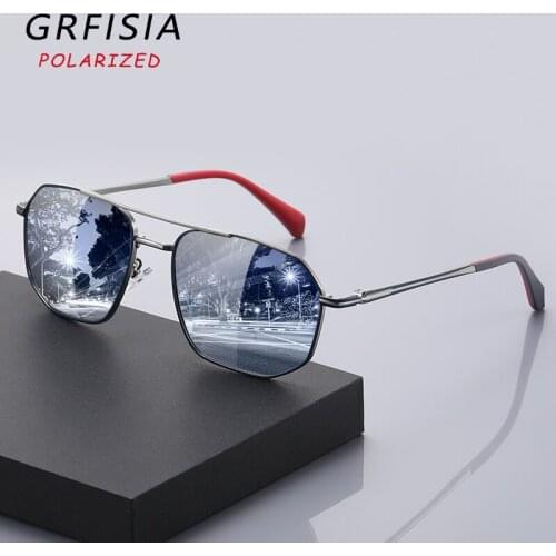 GRFISIA Classic Design Retro Style Polarized Sunglasses Men Women High Quality Alloy Eyeglasses Frame Driving UV400 Goggles CE
