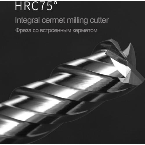 HRC 75 Solid Cermet Milling Cutter 4 Flute four-edge Uncoated High-hardness CNC Flat-bottomed Super Hard End Mill Metal Cutter